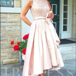 Jewel Neck Crystal Beaded High-Low Dress